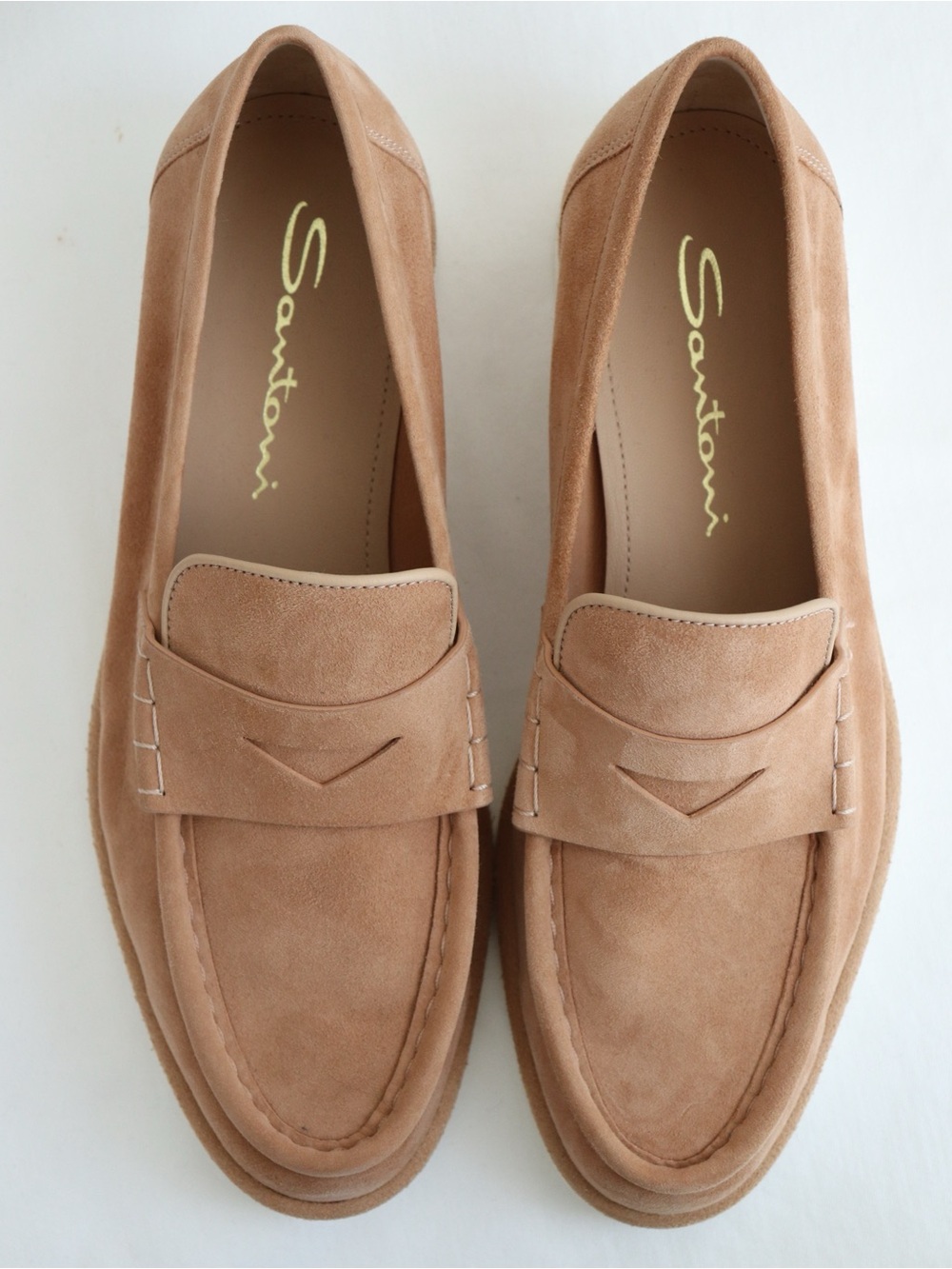 Santoni New Suede Penny Loafers Platform Tan Unworn Women’s Size 38 1/2